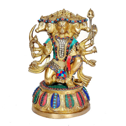 Brassaura® Brass Panchmukhi Hanuman Idol | Height 12.5 Inches