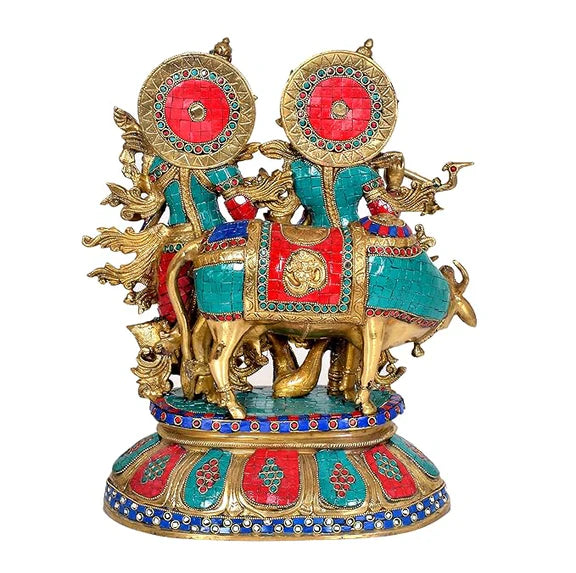 Brassaura® Brass Krishna Radha Cow Statue | Height 18 Inches
