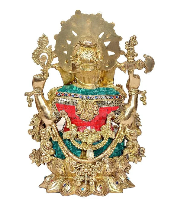 Brassaura® Brass Ganesha Mangalkari Statue with Lotus Frame | Height 16 Inches