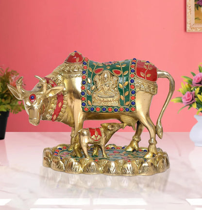 ब्रासोरा® वृंदावन वेणुगोपाल कृष्ण पीतल की प्रतिमा मोर के साथ | एंटीक नीला और सुनहरा रंग | ऊँचाई 20 इंच