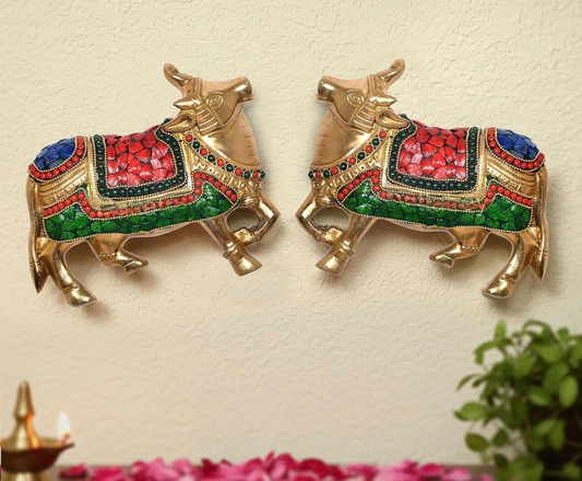 Brassaura® Brass Kamdhenu Cow Pair Wall Hanging | Height 7.5 Inches