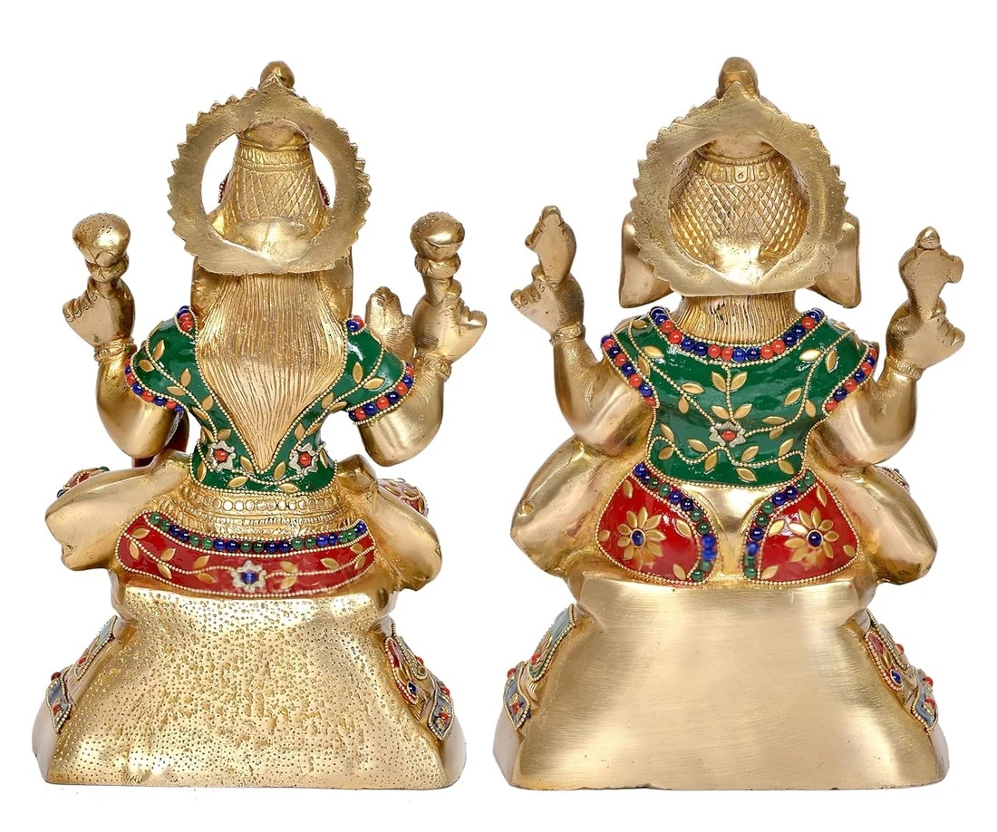 Brassaura® Brass Lakshmi Ganesha Statue | Height 11.5 Inches