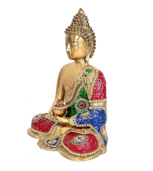 Brassaura® Brass Buddha Statue | 17.5 Inch Handcrafted Buddha Idol | Brass Murti for Home, Office & Meditation Décor