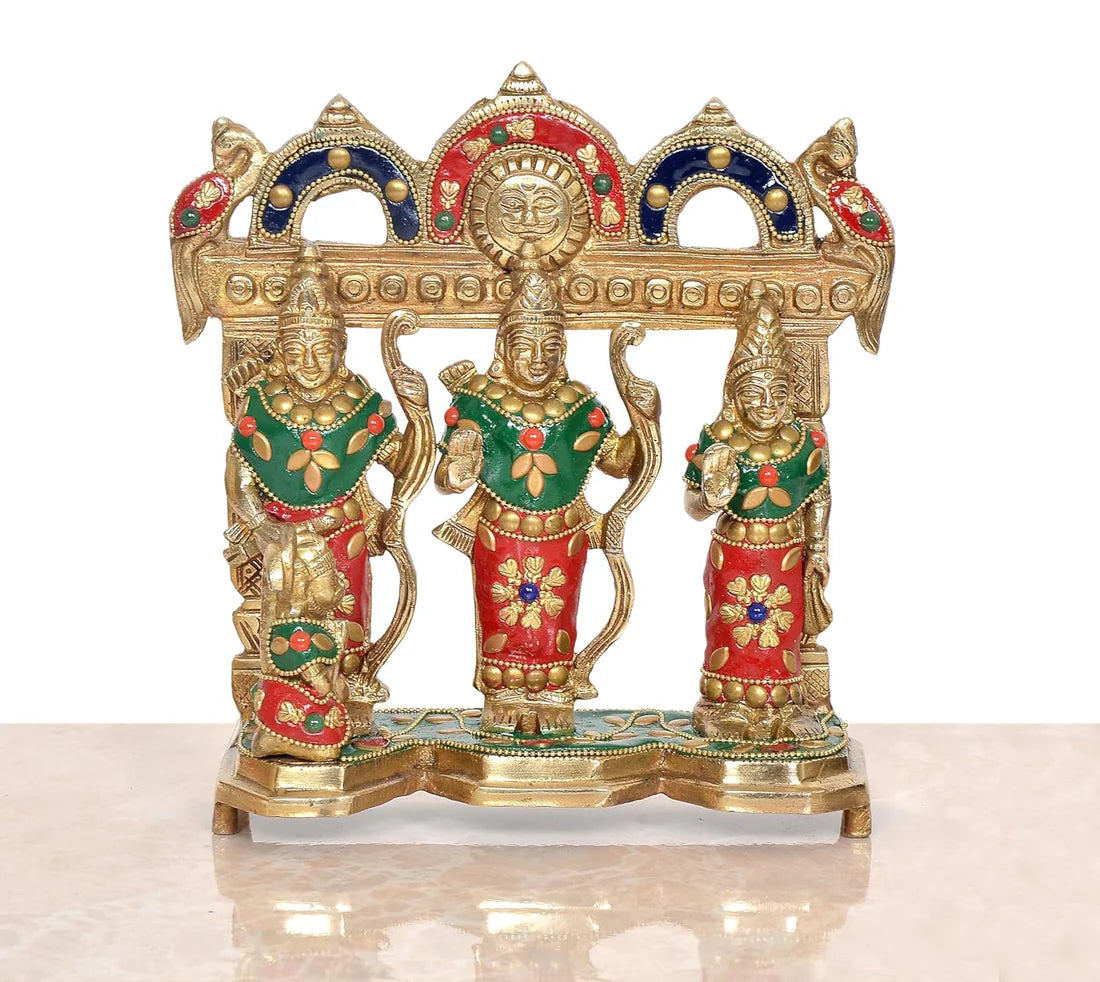 Brassaura® Brass Ram Darbar Statue (Sita, Lakshman & Hanuman) | Height 7.5 Inches