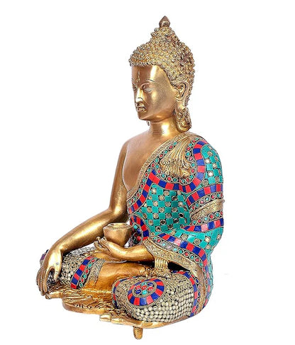 ब्रासोरा® वृंदावन वेणुगोपाल कृष्ण पीतल की प्रतिमा मोर के साथ | एंटीक नीला और सुनहरा रंग | ऊँचाई 20 इंच
