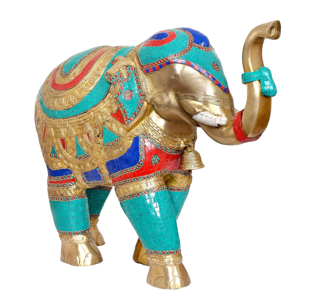 Brassaura® Brass Elephant Statue | Multicolor Feng Shui Elephant Figurine for Home Décor