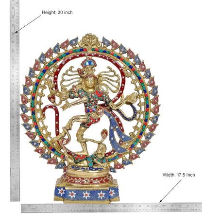 ब्रासोरा® वृंदावन वेणुगोपाल कृष्ण पीतल की प्रतिमा मोर के साथ | एंटीक नीला और सुनहरा रंग | ऊँचाई 20 इंच
