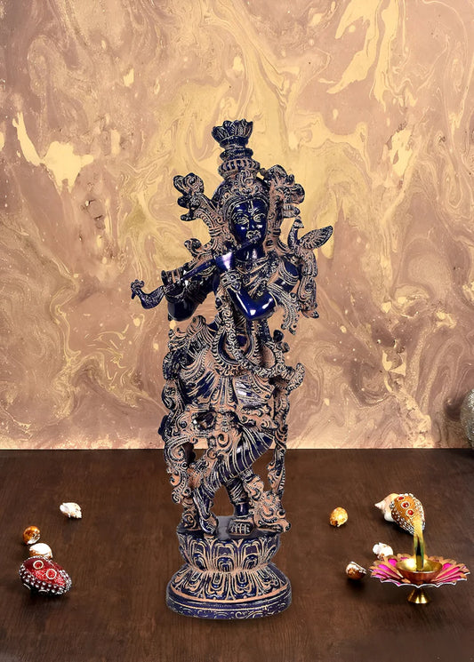 Brassaura® Brass Lord Krishna Idol Figurine | Height 14 Inches