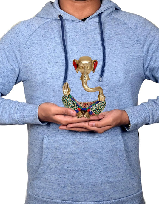 Brassaura® Modern Ganesha Brass Idol with Multicolor Stone Work | Artistic Home Décor Showpiece | Height 6 Inches
