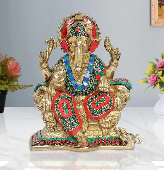 Brassaura® Brass Lord Ganesha Sitting Idol | Height 9.5 Inches