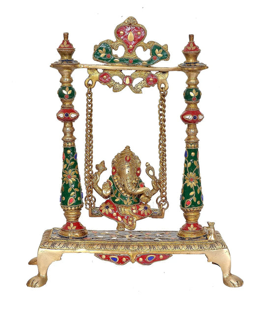 Brassaura® Brass Ganesha Swing Idol Statue | Height 16.5 Inches