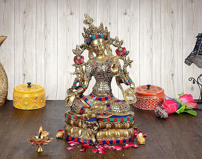 ब्रासोरा® वृंदावन वेणुगोपाल कृष्ण पीतल की प्रतिमा मोर के साथ | एंटीक नीला और सुनहरा रंग | ऊँचाई 20 इंच