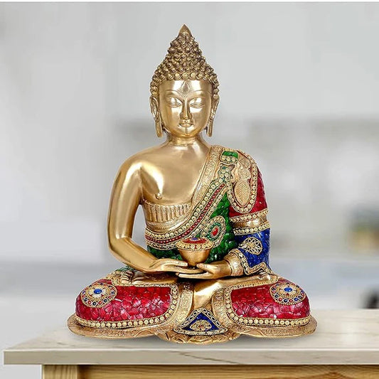 Brassaura® Brass Buddha Statue | 17.5 Inch Handcrafted Buddha Idol | Brass Murti for Home, Office & Meditation Décor