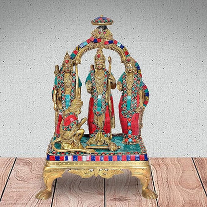 Brassaura® Brass Ram Darbar Statue | Height 13 Inches | Multicolor Lord Ram Darbar Idol for Home & Mandir