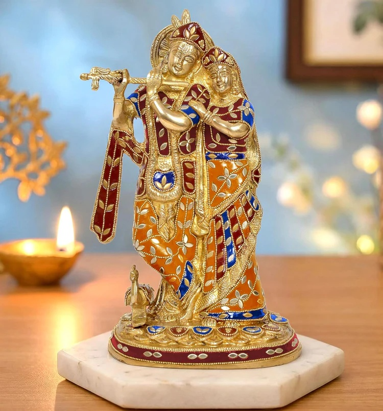 Brassaura® Brass Standing Radha Krishna Idol | Height 12 Inches