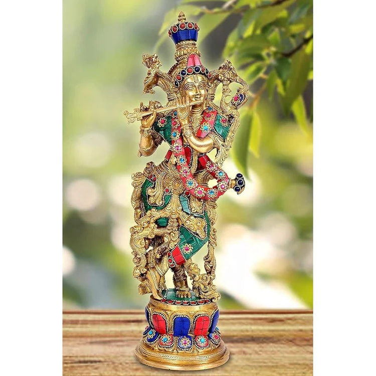 Brassaura® Brass Lord Krishna Idol Statue | Height 15 Inches