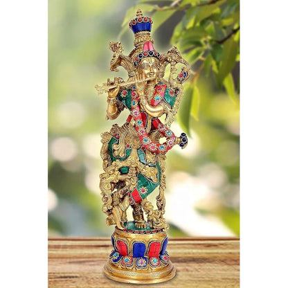 Brassaura® Brass Lord Krishna Idol Statue | Height 15 Inches