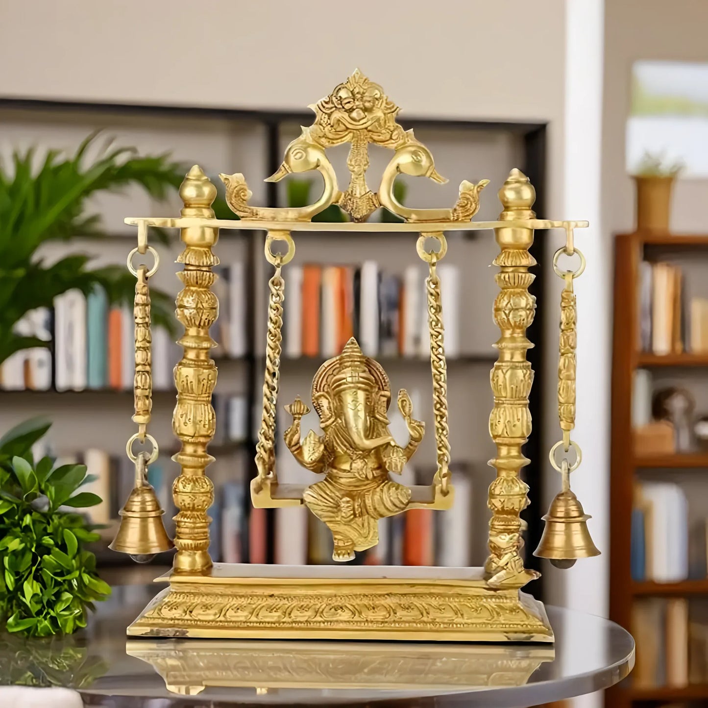 Brassaura™ Decorative Brass Ganesha Jhula for Home & Temple Décor | Height 10.2 Inches & Weight 2.3 Kgs