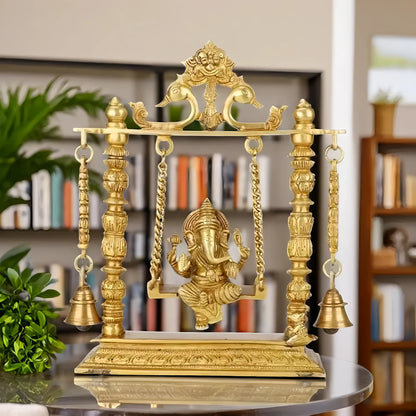 Brassaura™ Decorative Brass Ganesha Jhula for Home & Temple Décor | Height 10.2 Inches & Weight 2.3 Kgs