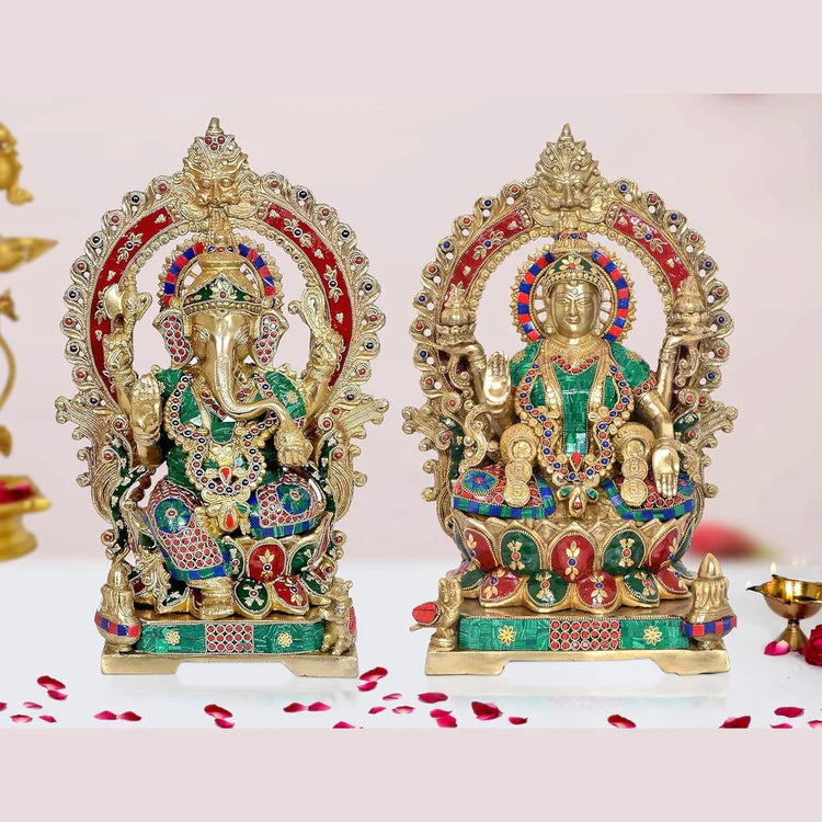 Brassaura® Brass Lakshmi Ganesh Idol Set | Height 17.5 Inches