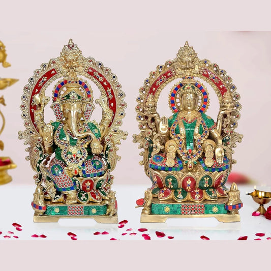 Brassaura® Brass Lakshmi Ganesh Idol Set | Height 17.5 Inches