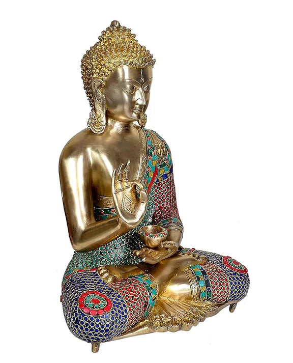 ब्रासोरा® वृंदावन वेणुगोपाल कृष्ण पीतल की प्रतिमा मोर के साथ | एंटीक नीला और सुनहरा रंग | ऊँचाई 20 इंच