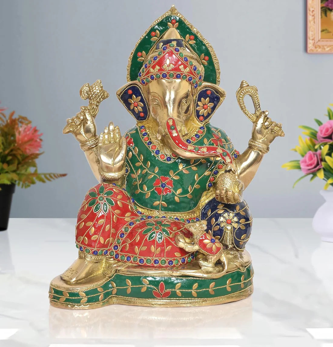 Brassaura® Brass Lord Ganesha Sitting Idol | Height 12 Inches