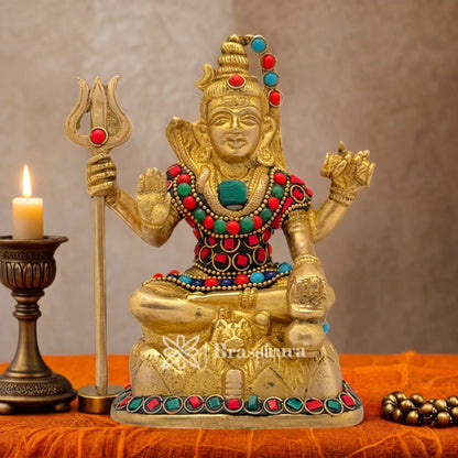 Brassaura™ Brass Gemstone Work Lord Shiva Statue – Height 5.6 Inches & Weight 1.1 Kgs | Spiritual Gifting