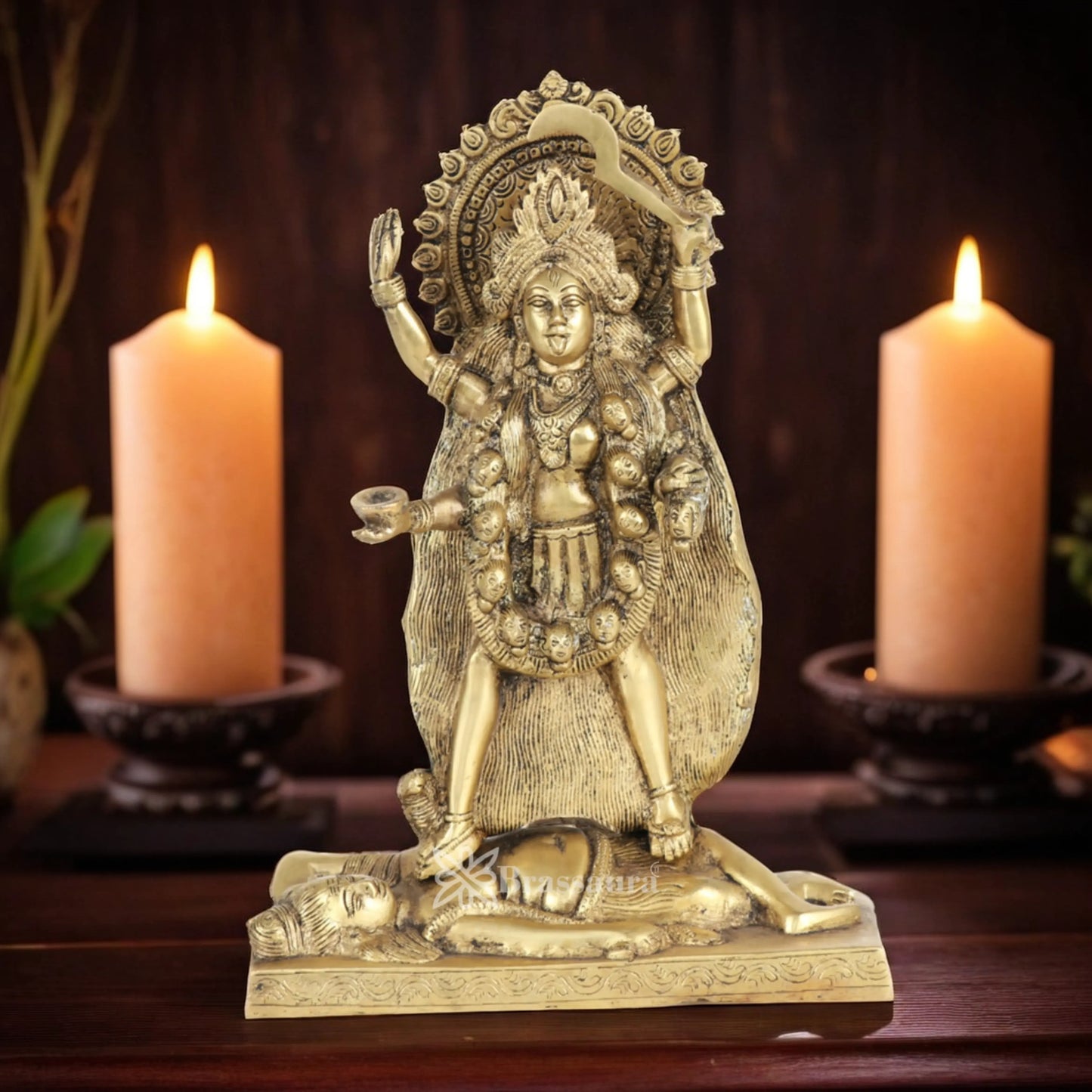 Brassaura™ Brass Kali Maa Idol – Height 11 Inches & Weight 4.3 Kgs | Hindu Goddess Statue