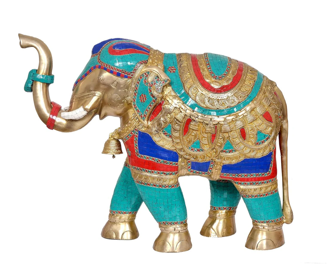 Brassaura® Brass Elephant Statue | Multicolor Feng Shui Elephant Figurine for Home Décor