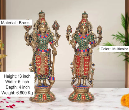 ब्रासोरा® वृंदावन वेणुगोपाल कृष्ण पीतल की प्रतिमा मोर के साथ | एंटीक नीला और सुनहरा रंग | ऊँचाई 20 इंच