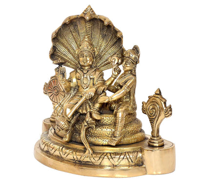 Brassaura® Brass Maa Lakshmi with Lord Vishnu Statue | Height 9.5 Inches