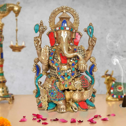 ब्रासोरा® वृंदावन वेणुगोपाल कृष्ण पीतल की प्रतिमा मोर के साथ | एंटीक नीला और सुनहरा रंग | ऊँचाई 20 इंच