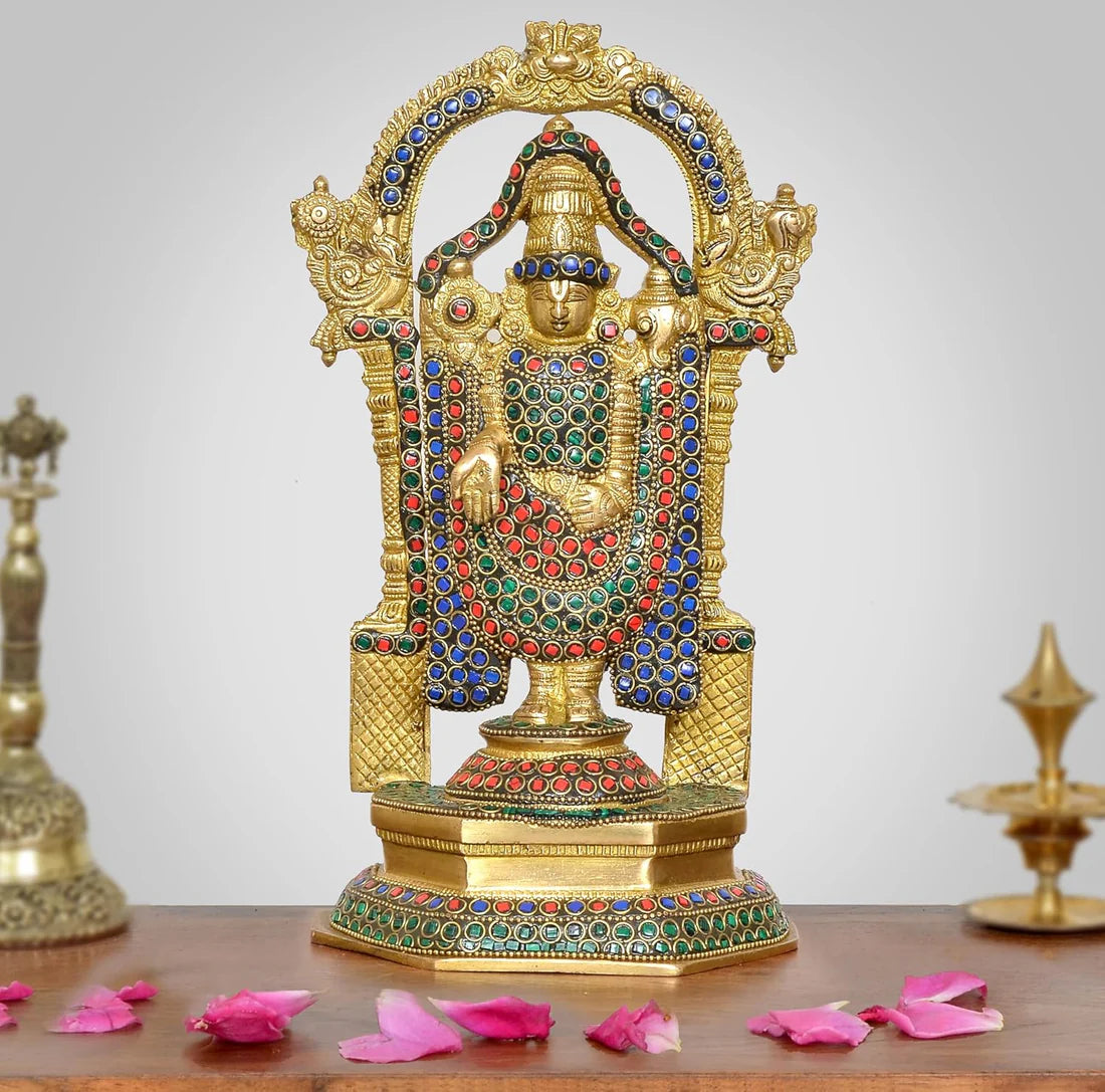 ब्रासोरा® वृंदावन वेणुगोपाल कृष्ण पीतल की प्रतिमा मोर के साथ | एंटीक नीला और सुनहरा रंग | ऊँचाई 20 इंच