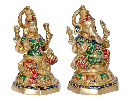Brassaura® Brass Lakshmi Ganesha Statue | Height 11.5 Inches