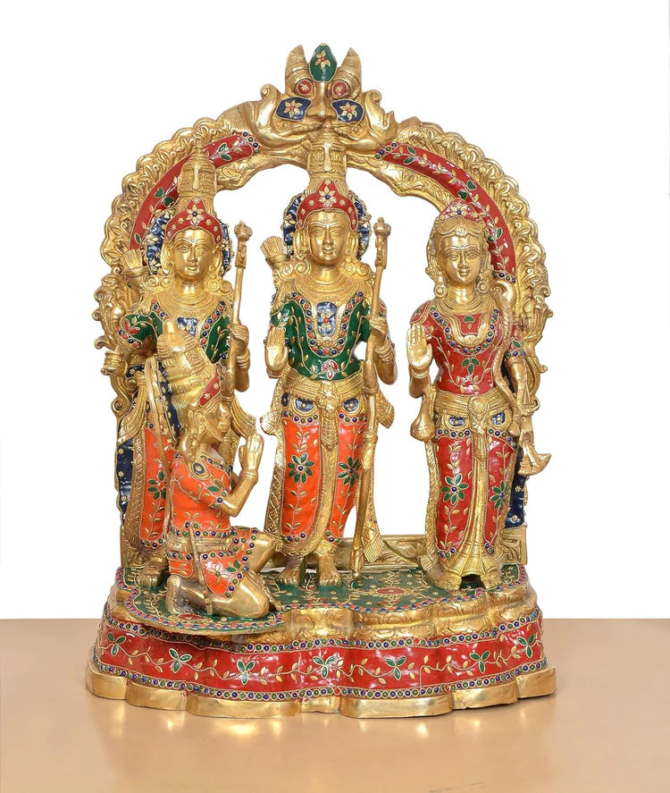 Brassaura® Multicolor Ram Darbar Brass Statue | Lord Ram, Sita, Lakshman & Hanuman Idol | Height 26 Inches