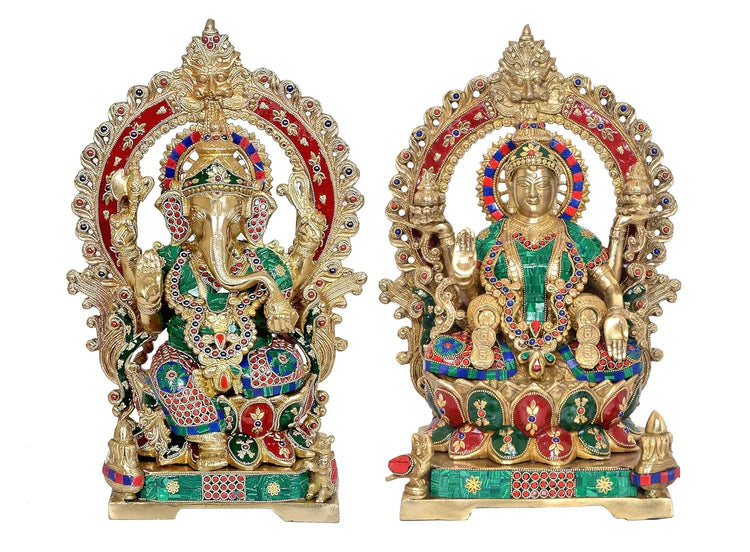 Brassaura® Brass Lakshmi Ganesh Idol Set | Height 17.5 Inches