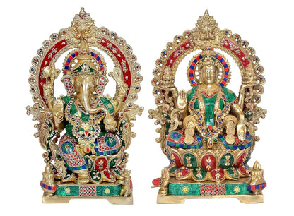 Brassaura® Brass Lakshmi Ganesh Idol Set | Height 17.5 Inches