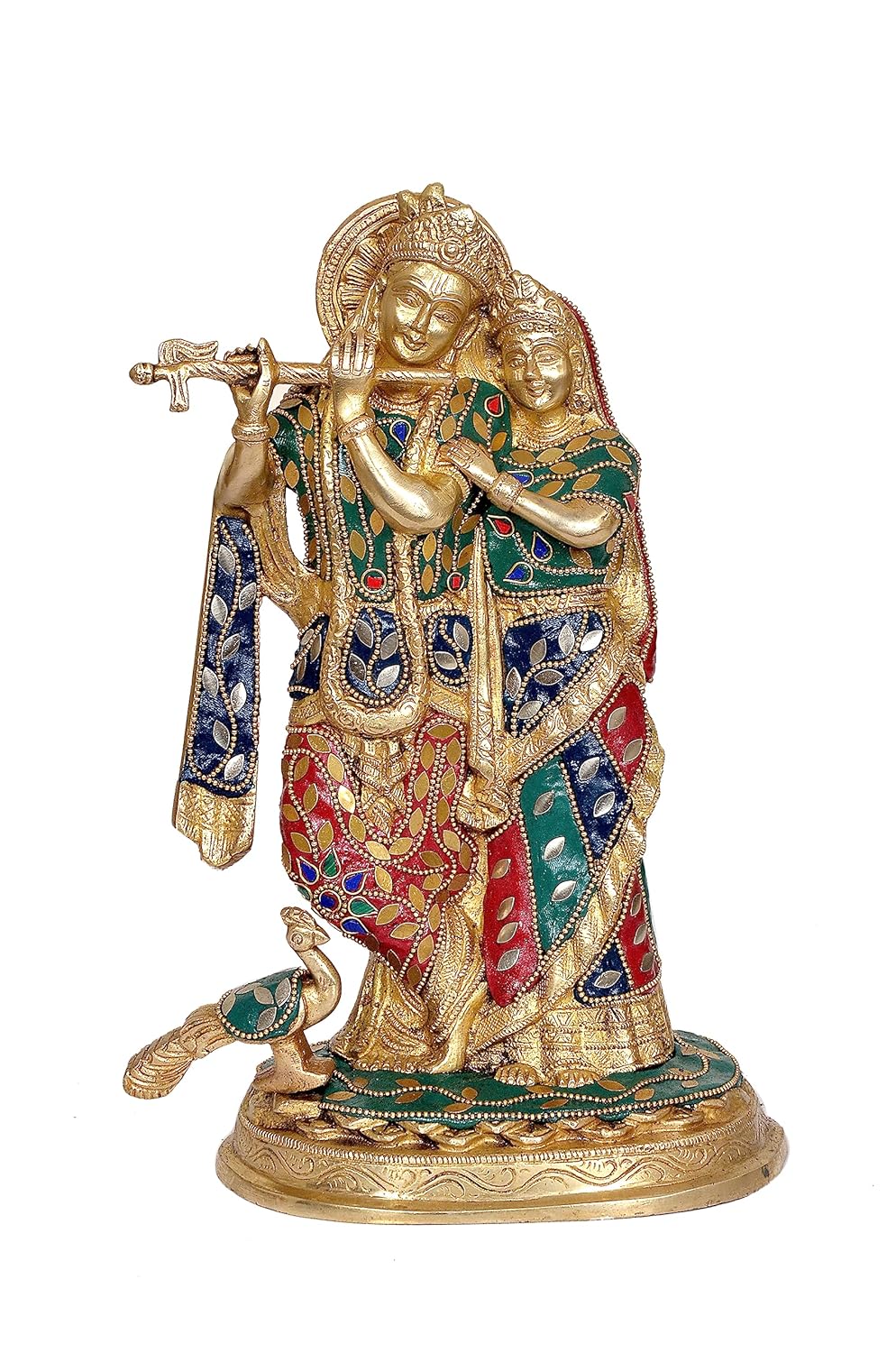 Brassaura™ Brass Radha Krishna Idol Statue with Peacock for Home Decor Temple | Height 11.5 inches & Weight 4.2 Kgs