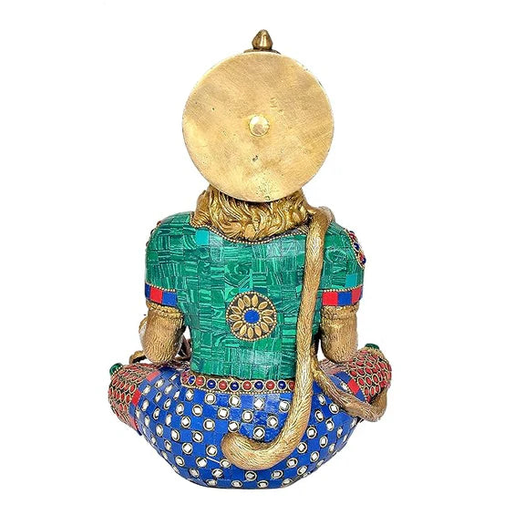 Brassaura® Brass Hanuman Statue | 11 Inch Multicolor Sitting Bajrangbali Idol