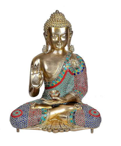 ब्रासोरा® वृंदावन वेणुगोपाल कृष्ण पीतल की प्रतिमा मोर के साथ | एंटीक नीला और सुनहरा रंग | ऊँचाई 20 इंच