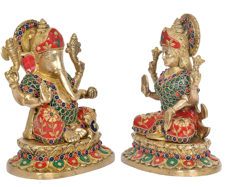 Brassaura® Brass Lakshmi Ganesh Idol Set | Height 9 Inches
