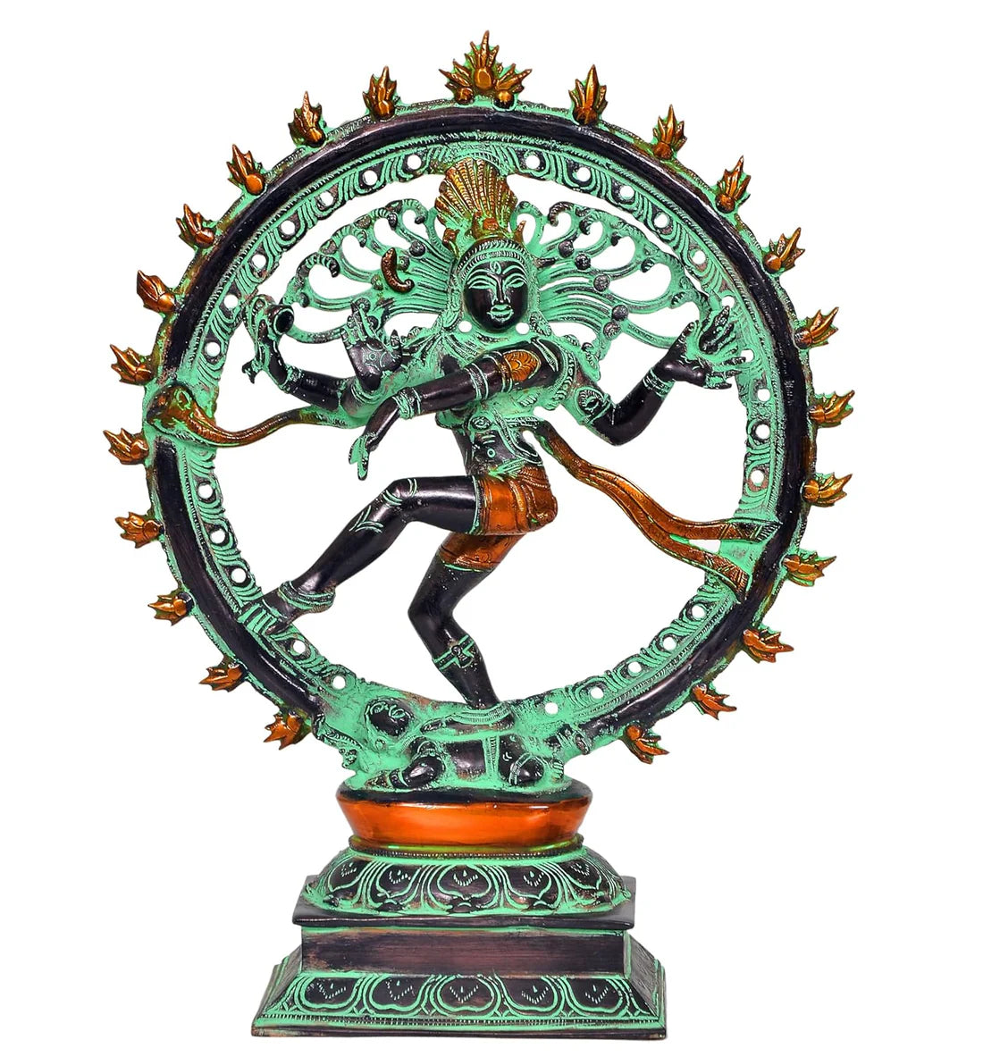 Brassaura® Brass Nataraja Statue | Height 13 Inches | Multicolor Lord Shiva Dancing Idol with Agni Chakra