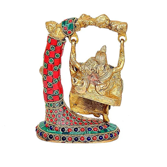 Brassaura® Brass Radha Krishna Idol | 6.5 Inch Multicolor Jhula Statue