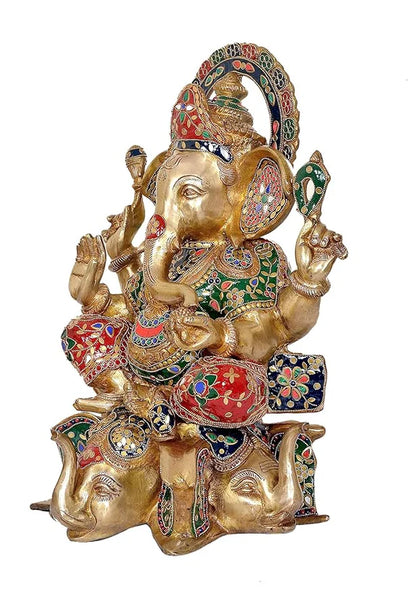 Brassaura® Brass Ganesha Ganpati Statue Idol (Lotus Base) | Height 17 Inches