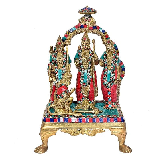 Brassaura® Brass Ram Darbar Statue | Height 13 Inches | Multicolor Lord Ram Darbar Idol for Home & Mandir