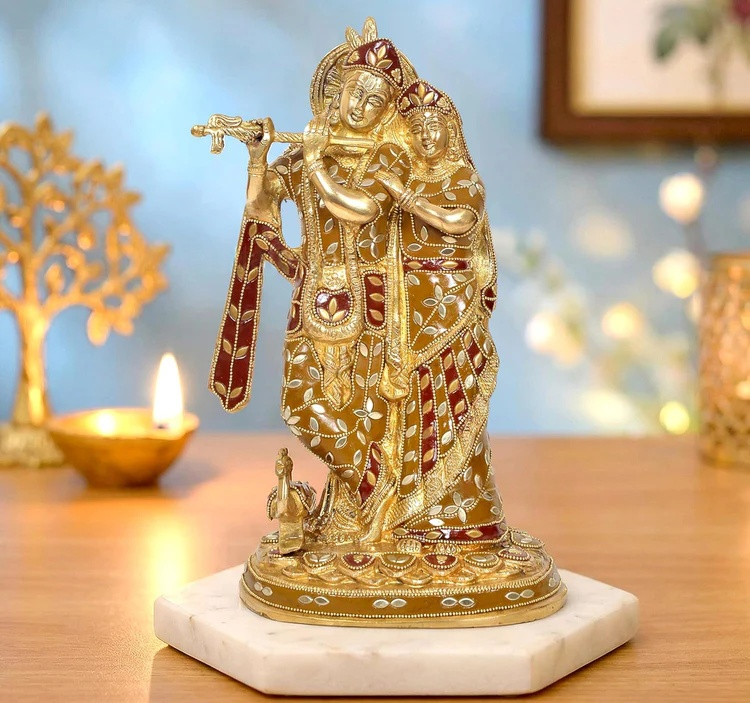 Brassaura® Brass Standing Radha Krishna Idol | Height 12 Inches