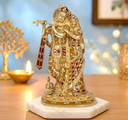Brassaura® Brass Standing Radha Krishna Idol | Height 12 Inches