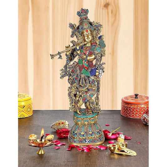 Brassaura® Brass Lord Krishna Playing Flute Statue | Height 29 Inches