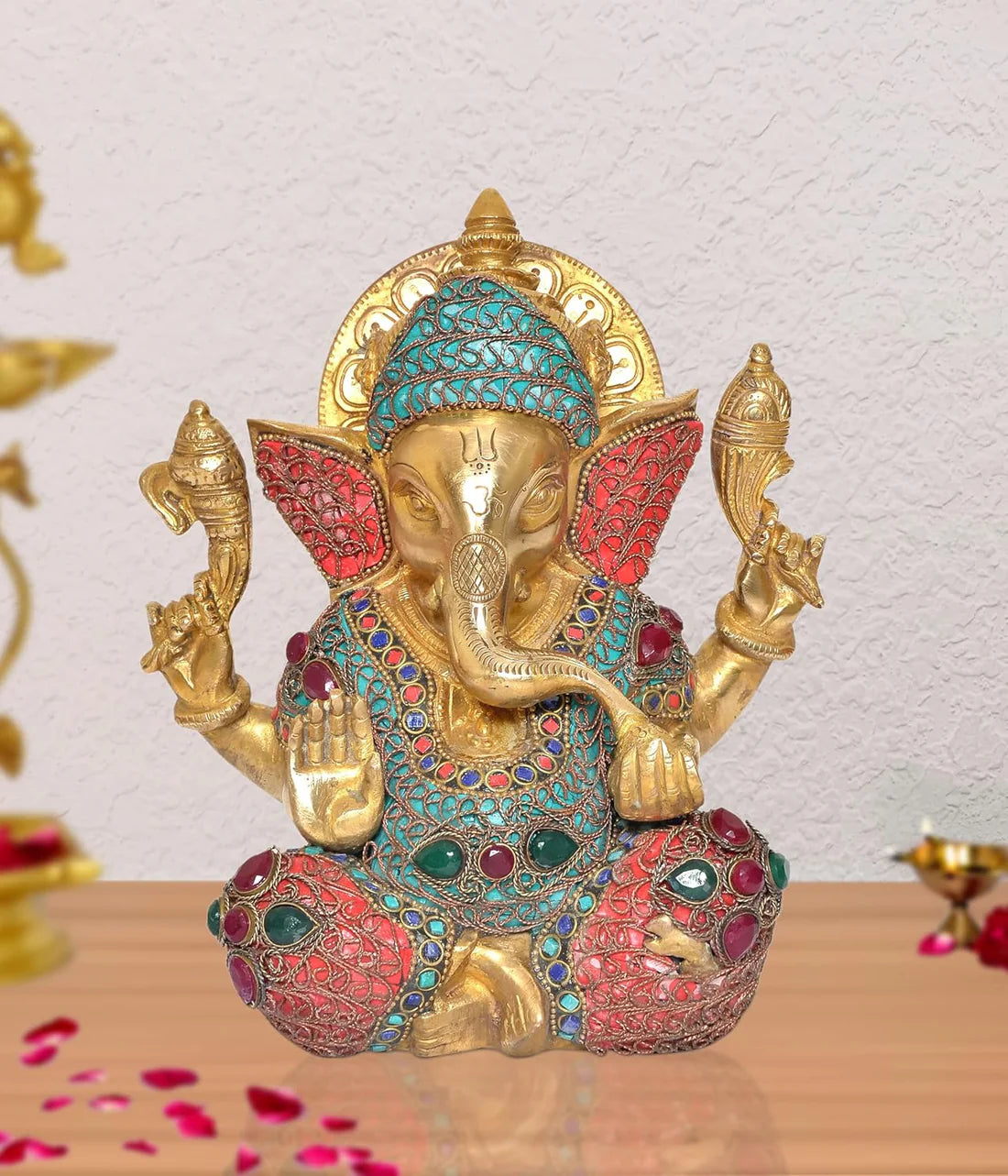 ब्रासोरा® वृंदावन वेणुगोपाल कृष्ण पीतल की प्रतिमा मोर के साथ | एंटीक नीला और सुनहरा रंग | ऊँचाई 20 इंच